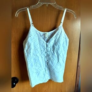 Japna 100% Cotton White Eyelet Button Front Camisole Top M